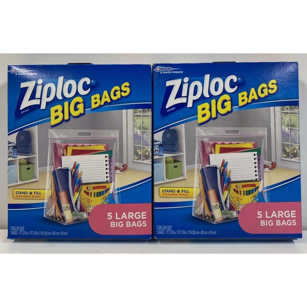 LOT x2 ZIPLOC BIG BAGS 3 Gallon Size Stand & Fill 5 Large SC Johnson 15x15x7 In.